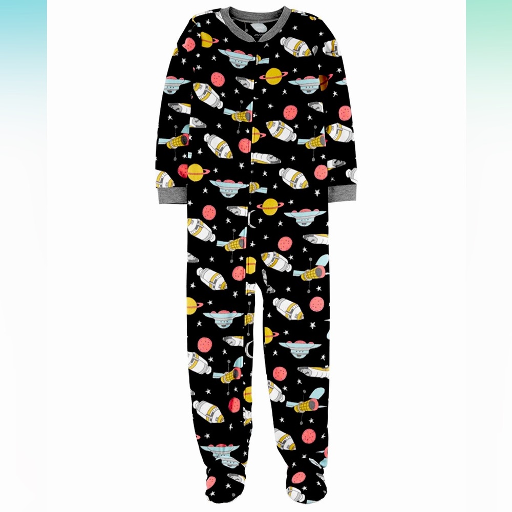 Toddler Boys One-Piece Fleece Footie Pajama
 Space Planet Rockets